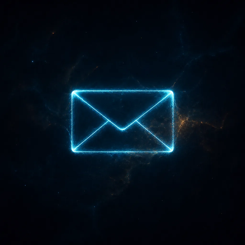 Sobre de mensaje formado por líneas de luz cian sobre azul marino / Message envelope of cyan light lines on navy