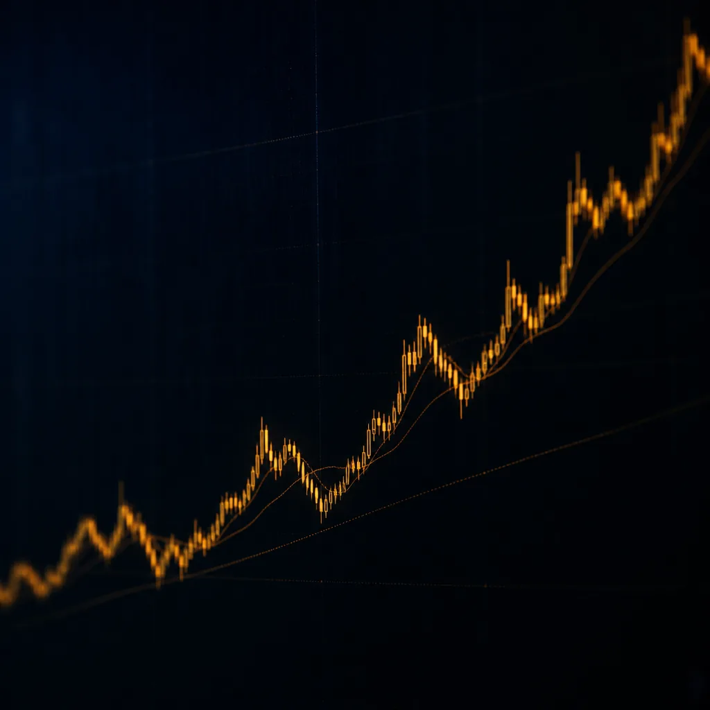 Gráfico ascendente ámbar sobre fondo azul marino / Amber rising graph on navy background
